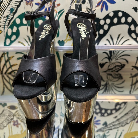 Pleaser ADO709 Elegant Black and Silver Platform Heels - Picture 2 of 6